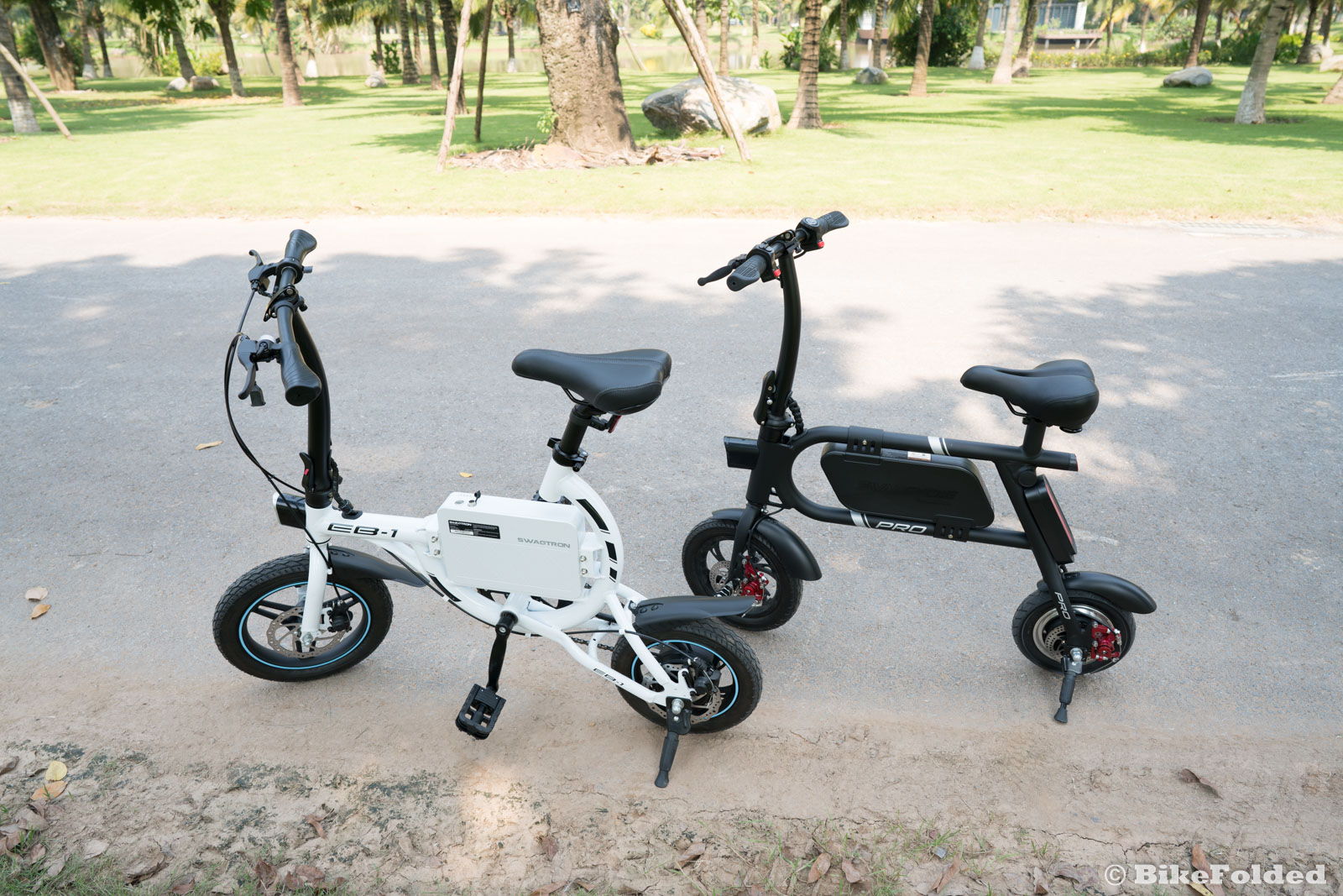 SwagCycle EB-1 Classic Lightweight Aluminum Folding eBike with High-Torque 250W Motor and Dual Disc Brakes; Electric Bike with Pedal-Assist and Swappable Bike Seats 